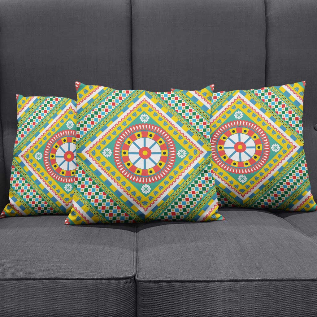 Sicily Italy Carretto Siciliano Pillow Cover Green Sicilian Cart Wheel Pattern