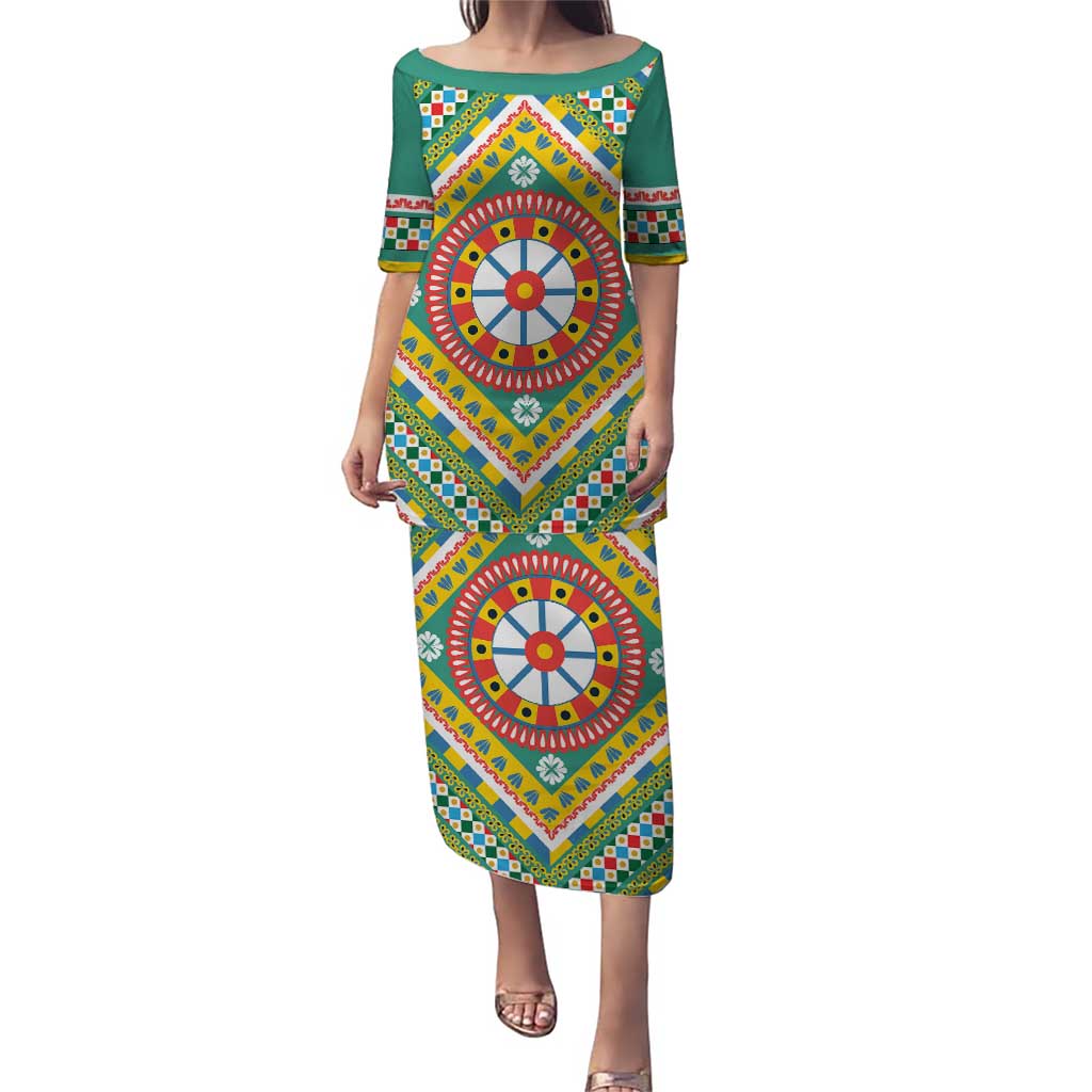 Sicily Italy Carretto Siciliano Puletasi Green Sicilian Cart Wheel Pattern