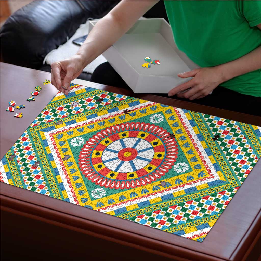 Sicily Italy Carretto Siciliano Puzzle Green Sicilian Cart Wheel Pattern