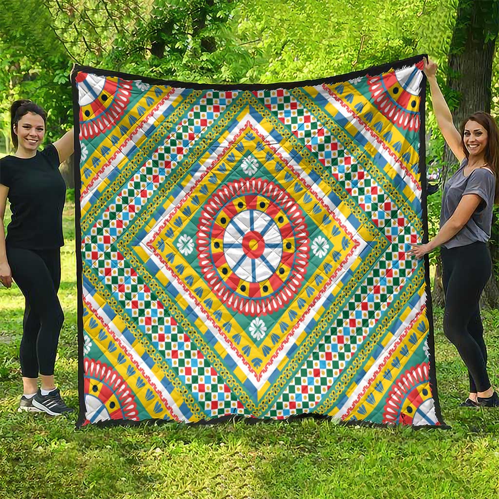 Sicily Italy Carretto Siciliano Quilt Green Sicilian Cart Wheel Pattern