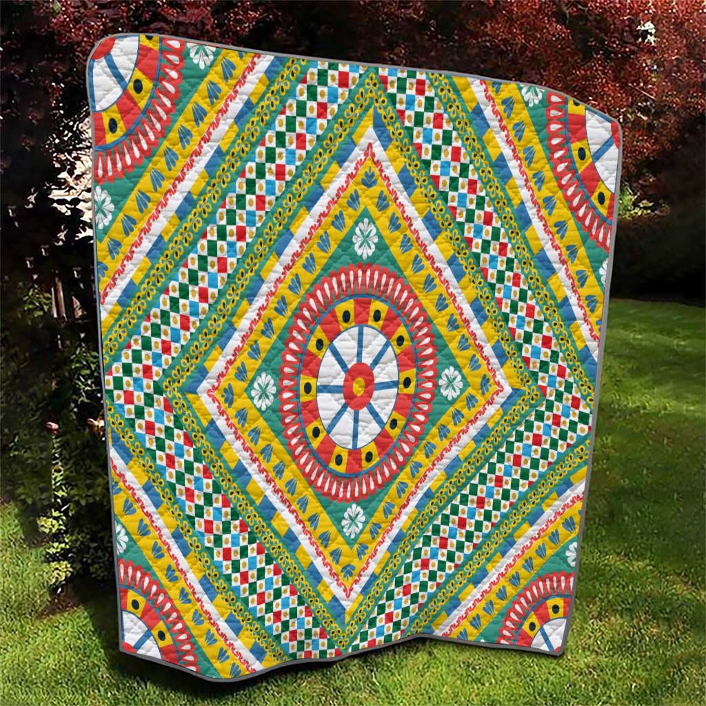 Sicily Italy Carretto Siciliano Quilt Green Sicilian Cart Wheel Pattern