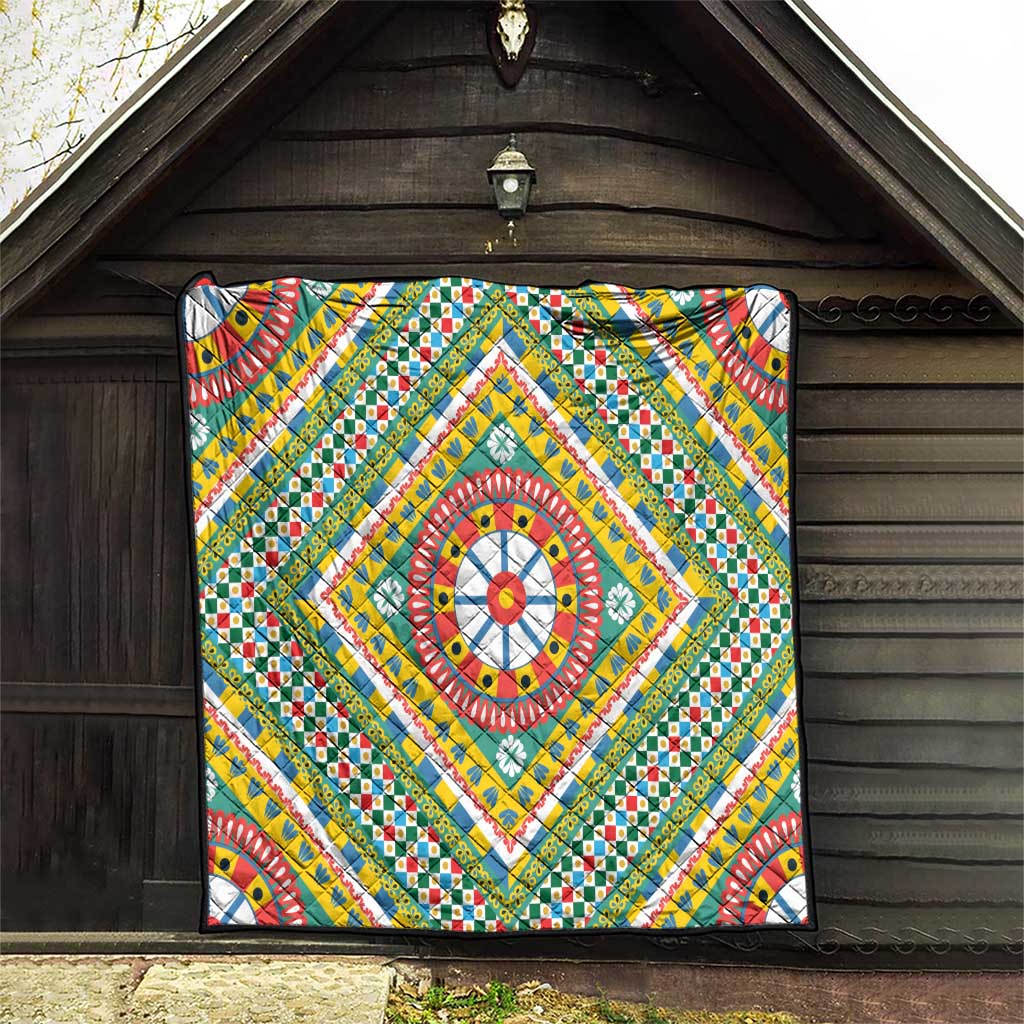 Sicily Italy Carretto Siciliano Quilt Green Sicilian Cart Wheel Pattern