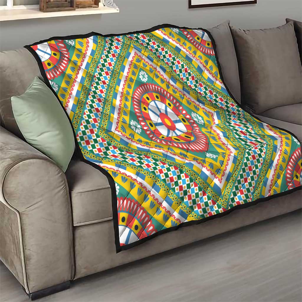 Sicily Italy Carretto Siciliano Quilt Green Sicilian Cart Wheel Pattern