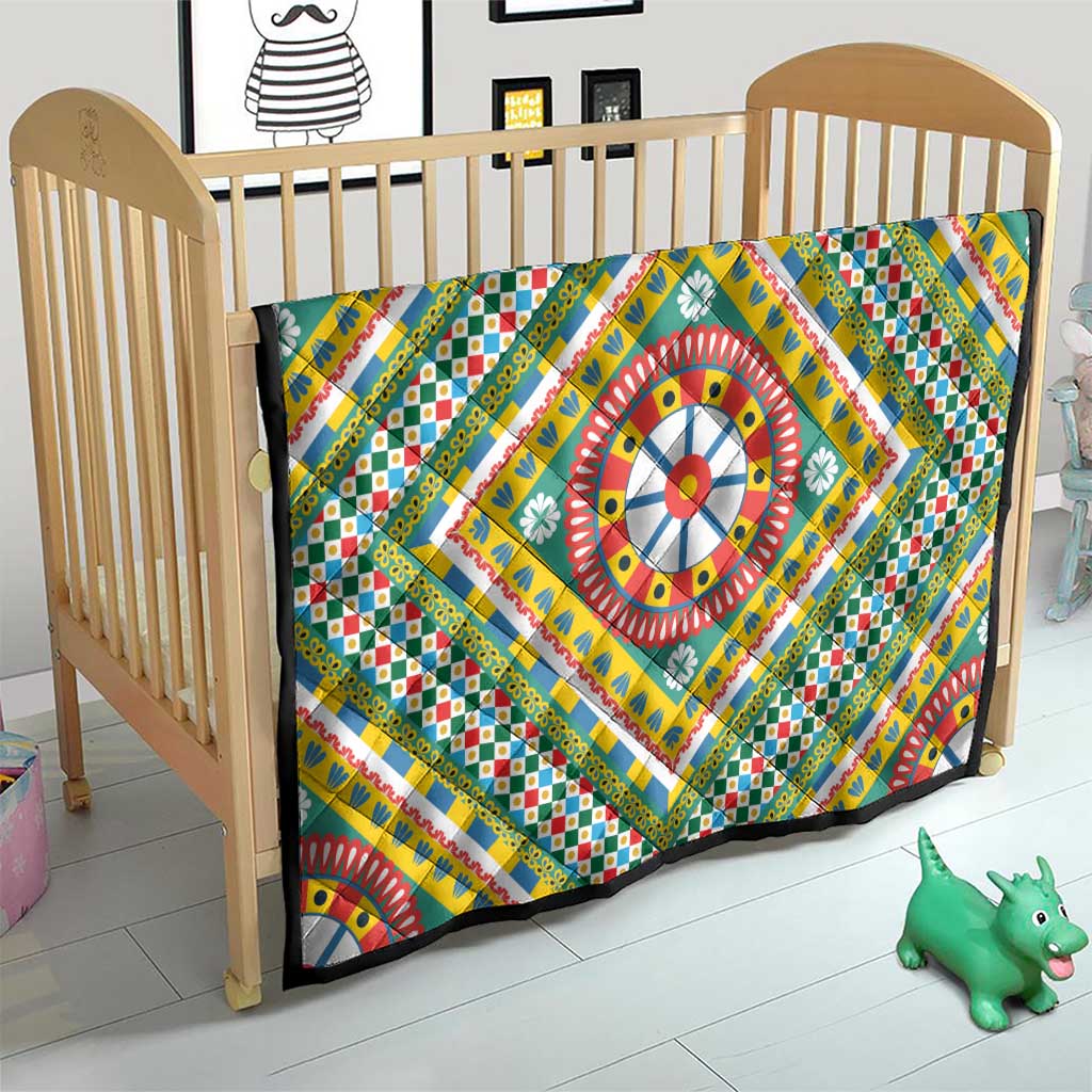 Sicily Italy Carretto Siciliano Quilt Green Sicilian Cart Wheel Pattern