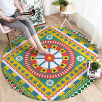 Sicily Italy Carretto Siciliano Round Carpet Green Sicilian Cart Wheel Pattern