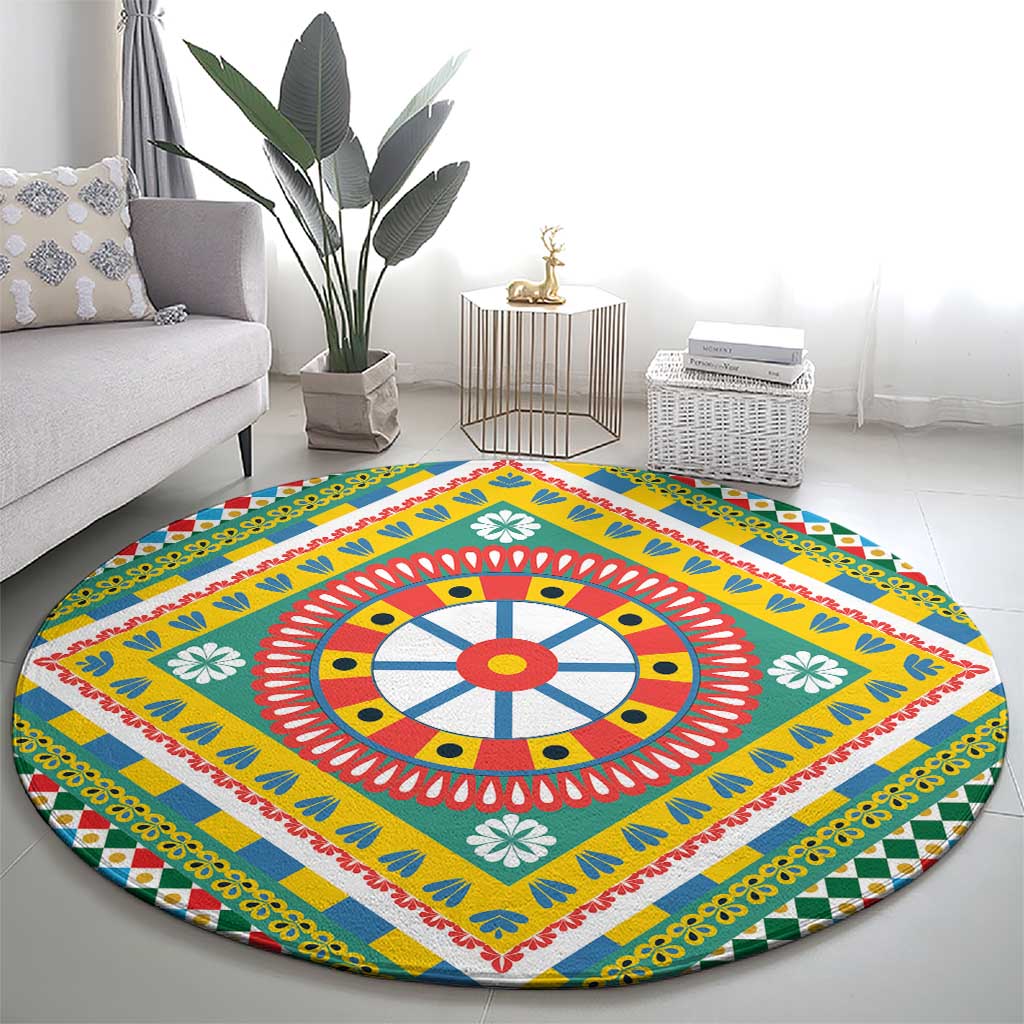 Sicily Italy Carretto Siciliano Round Carpet Green Sicilian Cart Wheel Pattern