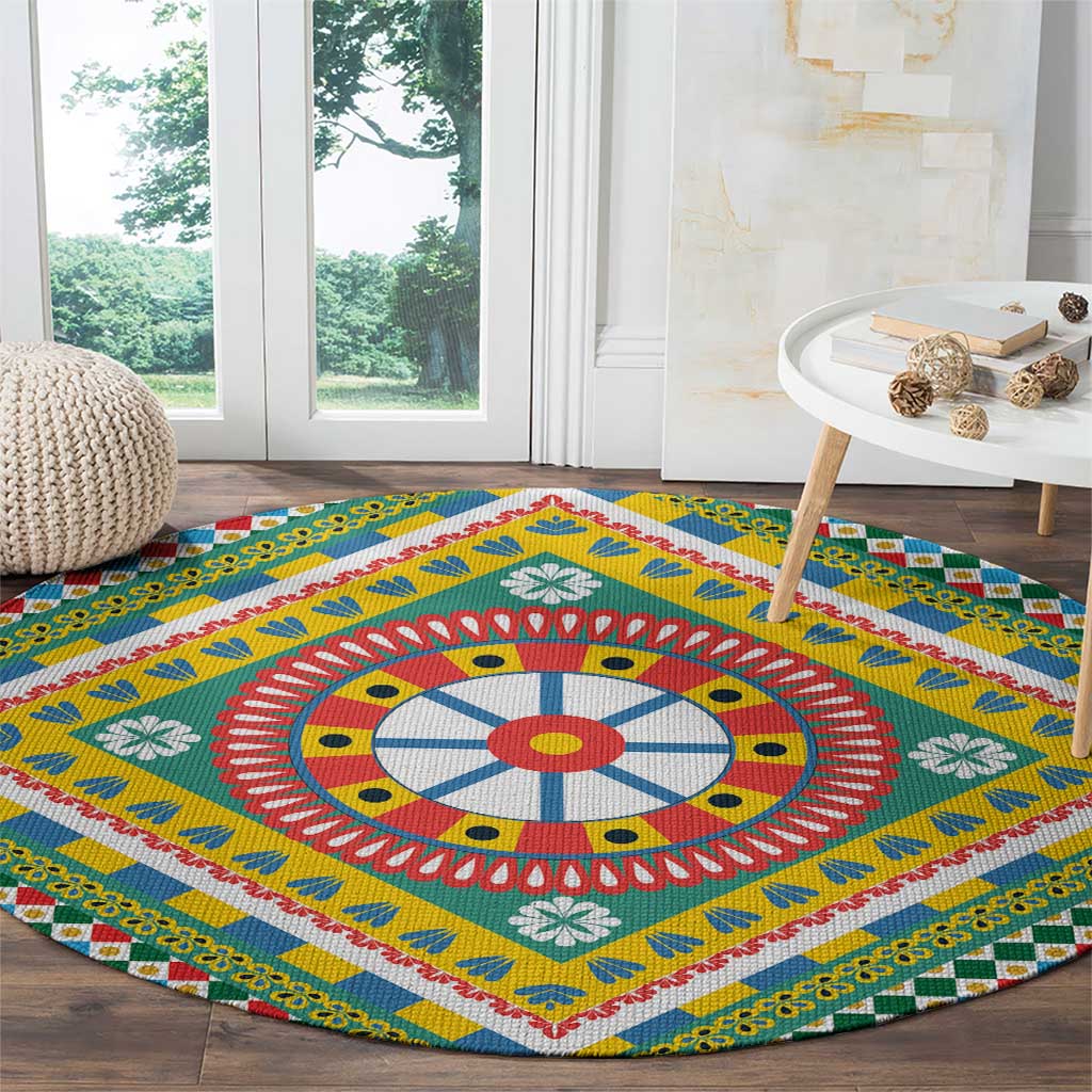 Sicily Italy Carretto Siciliano Round Carpet Green Sicilian Cart Wheel Pattern