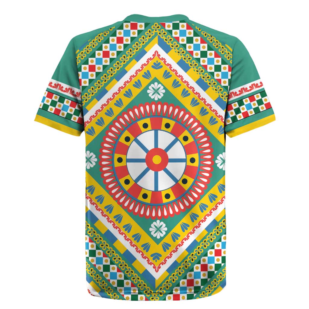 Sicily Italy Carretto Siciliano Rugby Jersey Green Sicilian Cart Wheel Pattern