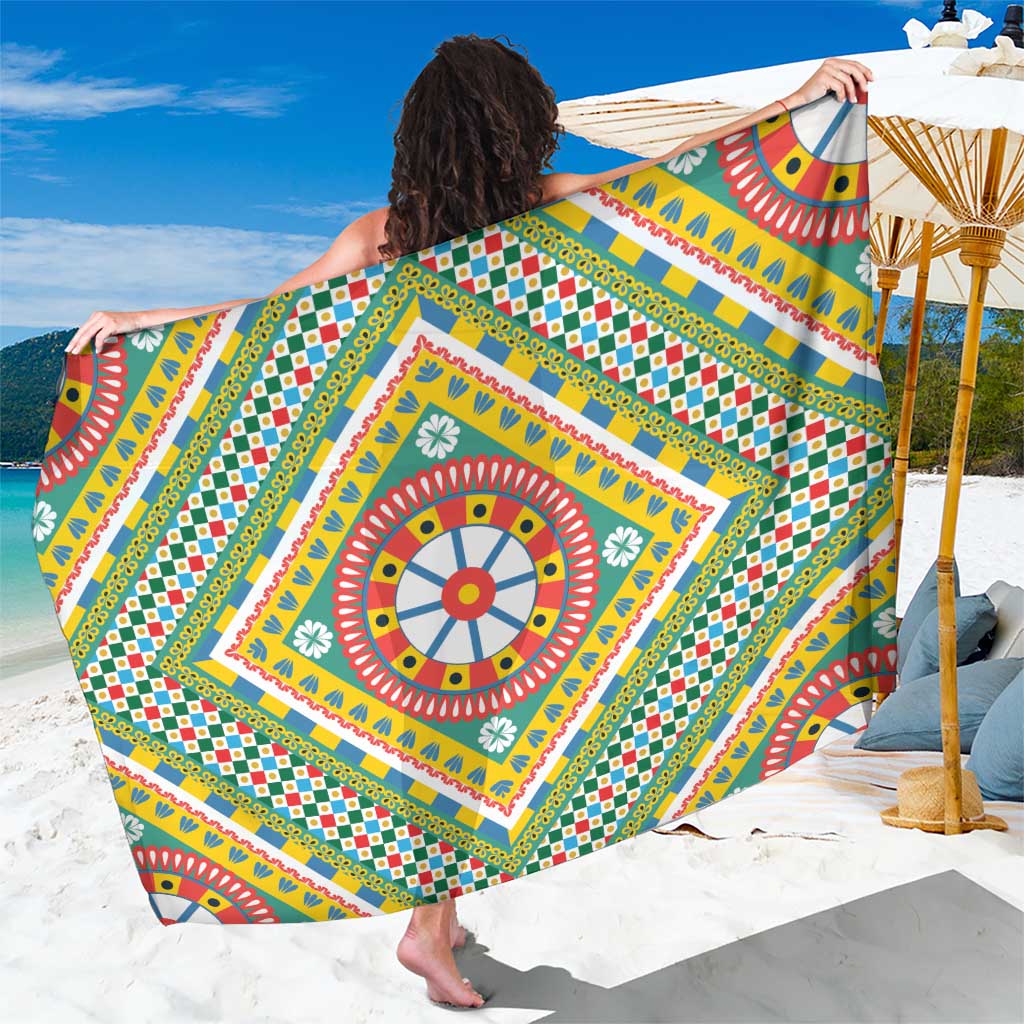 Sicily Italy Carretto Siciliano Sarong Green Sicilian Cart Wheel Pattern