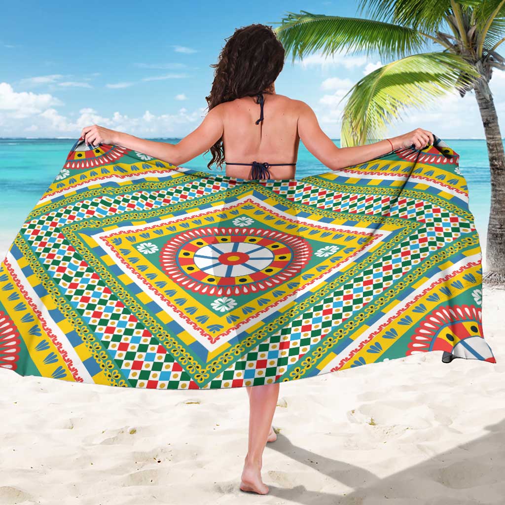 Sicily Italy Carretto Siciliano Sarong Green Sicilian Cart Wheel Pattern