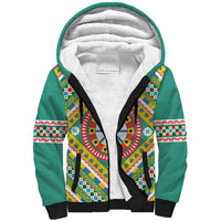 Sicily Italy Carretto Siciliano Sherpa Hoodie Green Sicilian Cart Wheel Pattern