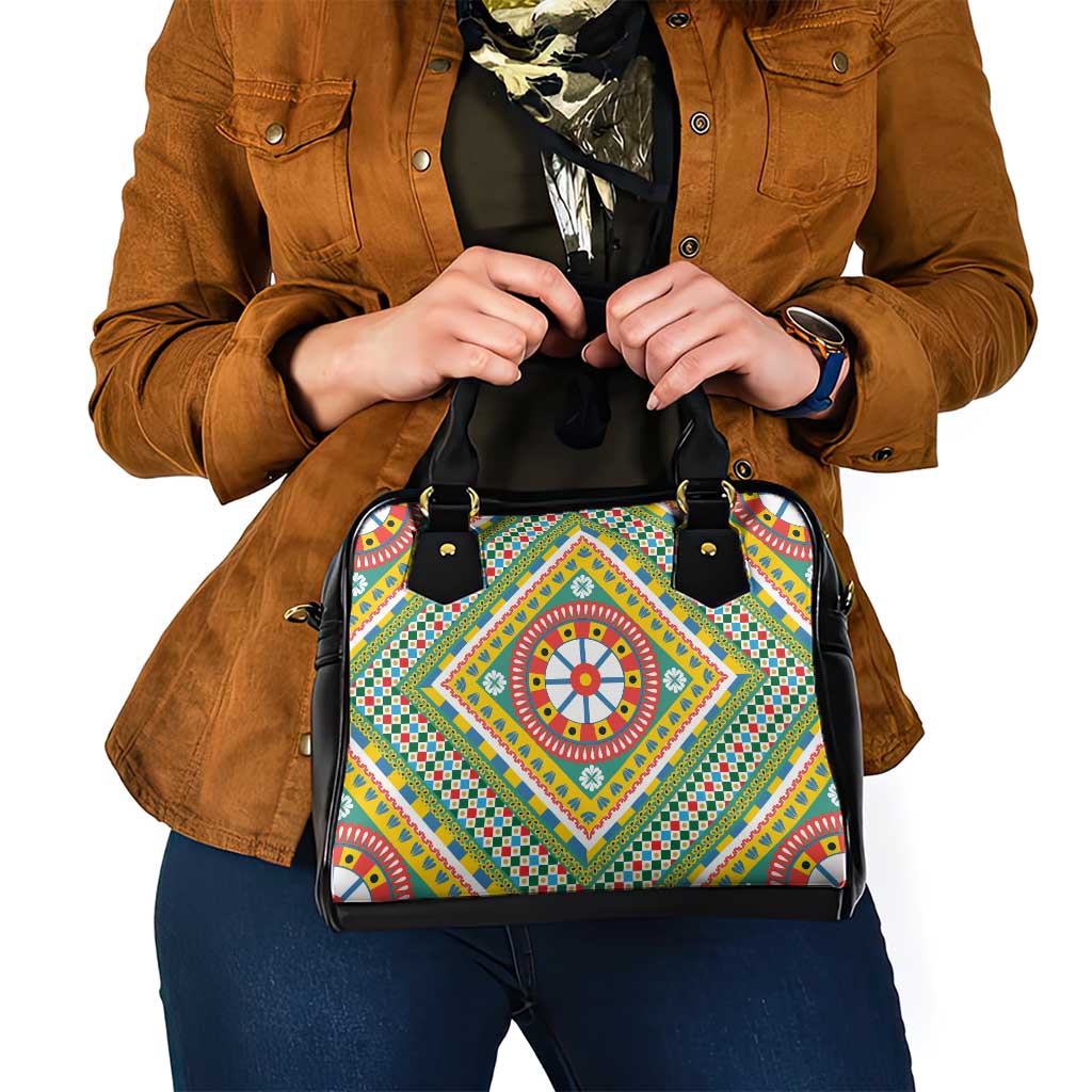 Sicily Italy Carretto Siciliano Shoulder Handbag Green Sicilian Cart Wheel Pattern