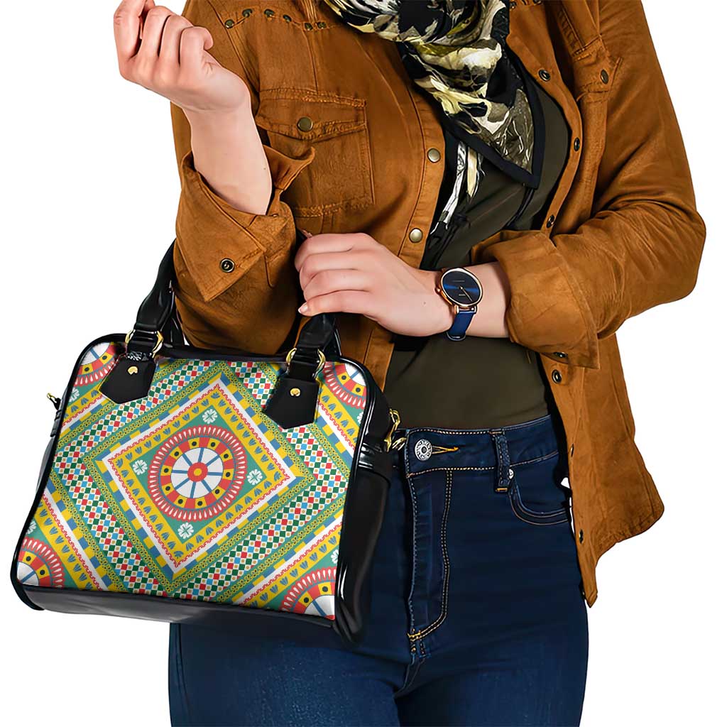 Sicily Italy Carretto Siciliano Shoulder Handbag Green Sicilian Cart Wheel Pattern