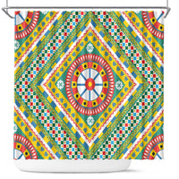 Sicily Italy Carretto Siciliano Shower Curtain Green Sicilian Cart Wheel Pattern