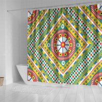 Sicily Italy Carretto Siciliano Shower Curtain Green Sicilian Cart Wheel Pattern
