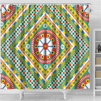 Sicily Italy Carretto Siciliano Shower Curtain Green Sicilian Cart Wheel Pattern