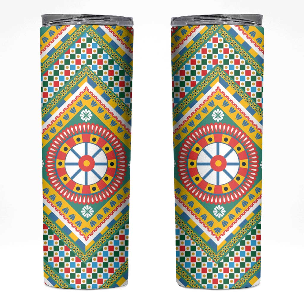 Sicily Italy Carretto Siciliano Skinny Tumbler Green Sicilian Cart Wheel Pattern