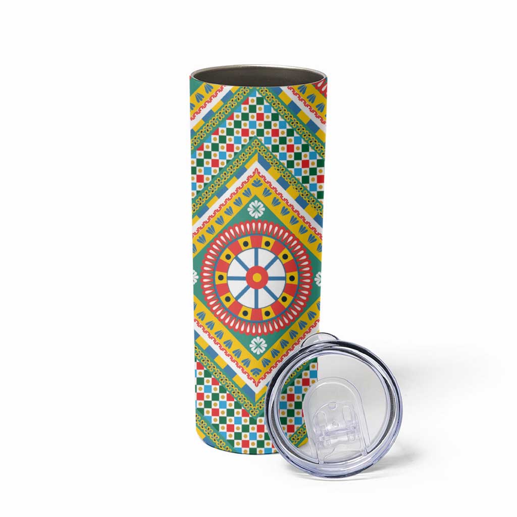 Sicily Italy Carretto Siciliano Skinny Tumbler Green Sicilian Cart Wheel Pattern