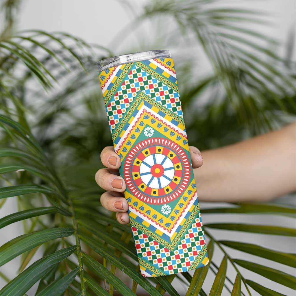 Sicily Italy Carretto Siciliano Skinny Tumbler Green Sicilian Cart Wheel Pattern