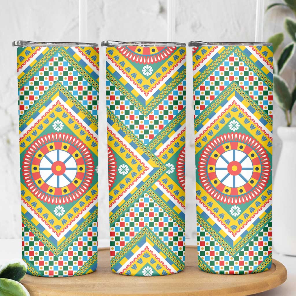Sicily Italy Carretto Siciliano Skinny Tumbler Green Sicilian Cart Wheel Pattern