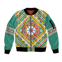 Sicily Italy Carretto Siciliano Sleeve Zip Bomber Jacket Green Sicilian Cart Wheel Pattern