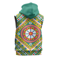 Sicily Italy Carretto Siciliano Sleeveless Hoodie Green Sicilian Cart Wheel Pattern