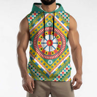 Sicily Italy Carretto Siciliano Sleeveless Hoodie Green Sicilian Cart Wheel Pattern