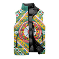 Sicily Italy Carretto Siciliano Sleeveless Puffer Jacket Green Sicilian Cart Wheel Pattern