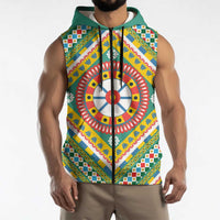 Sicily Italy Carretto Siciliano Sleeveless Zip Hoodie Green Sicilian Cart Wheel Pattern