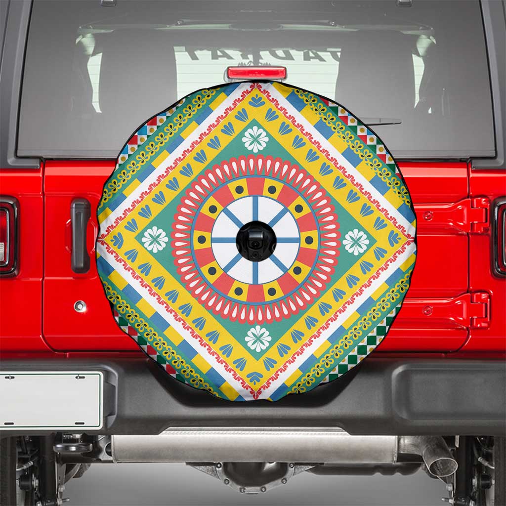 Sicily Italy Carretto Siciliano Spare Tire Cover Green Sicilian Cart Wheel Pattern