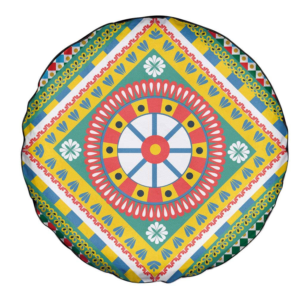 Sicily Italy Carretto Siciliano Spare Tire Cover Green Sicilian Cart Wheel Pattern