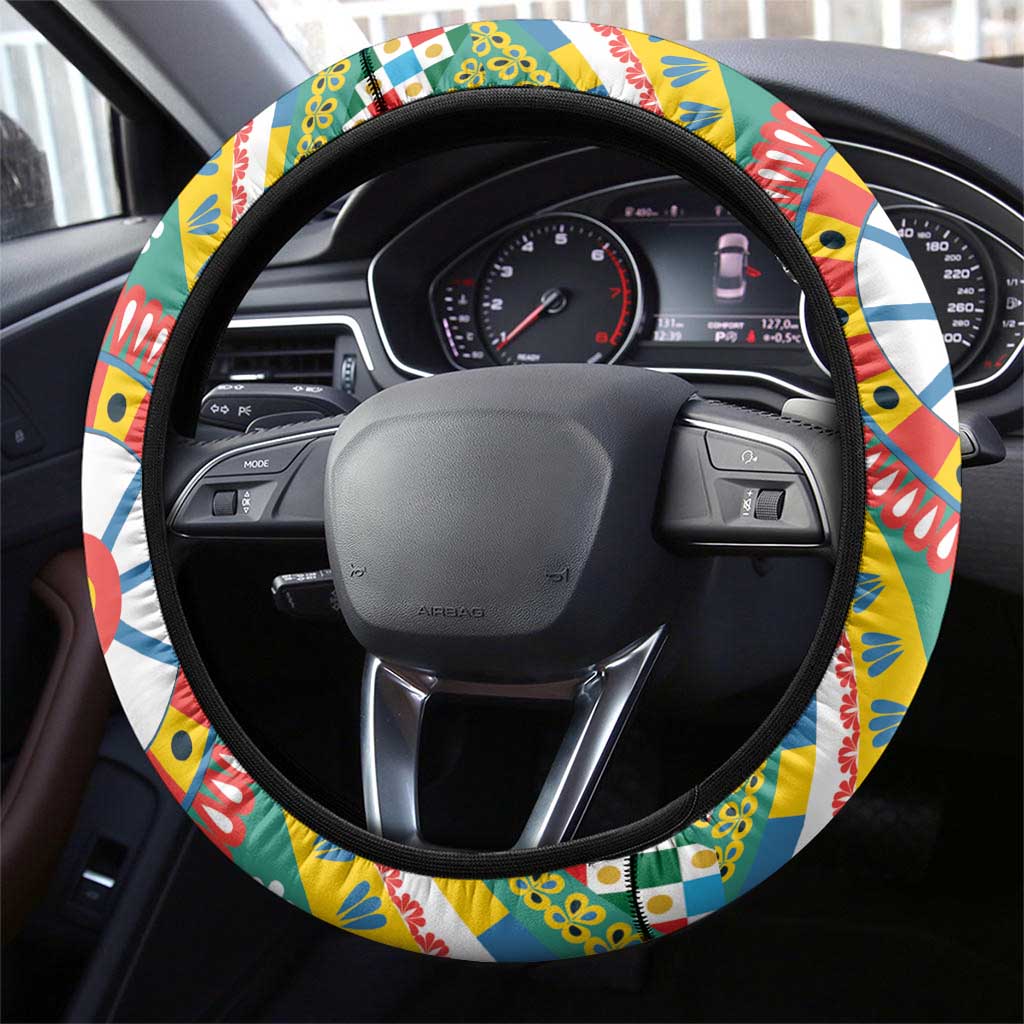 Sicily Italy Carretto Siciliano Steering Wheel Cover Green Sicilian Cart Wheel Pattern