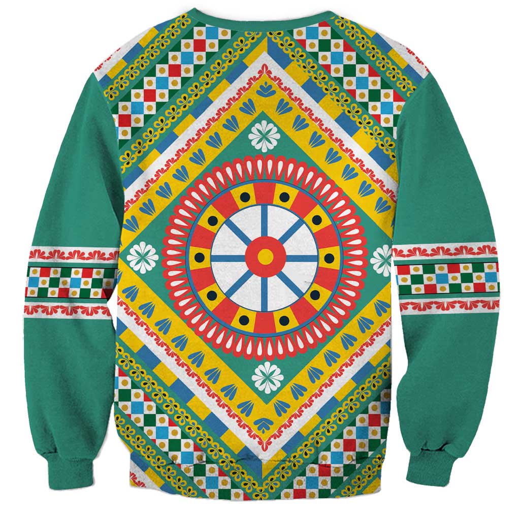 Sicily Italy Carretto Siciliano Sweatshirt Green Sicilian Cart Wheel Pattern