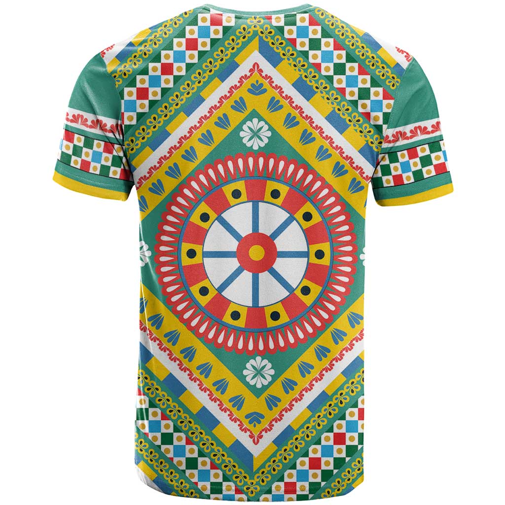 Sicily Italy Carretto Siciliano T Shirt Green Sicilian Cart Wheel Pattern