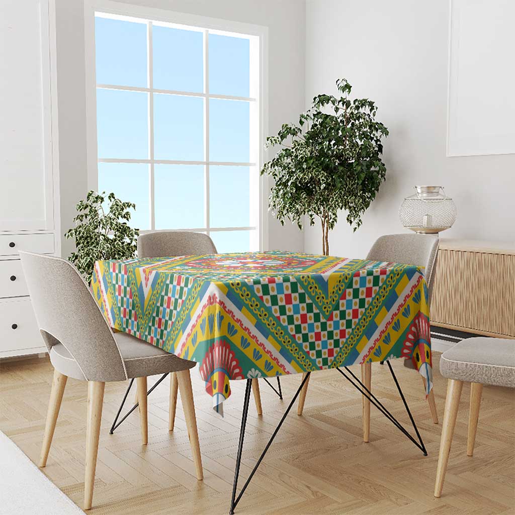 Sicily Italy Carretto Siciliano Tablecloth Green Sicilian Cart Wheel Pattern
