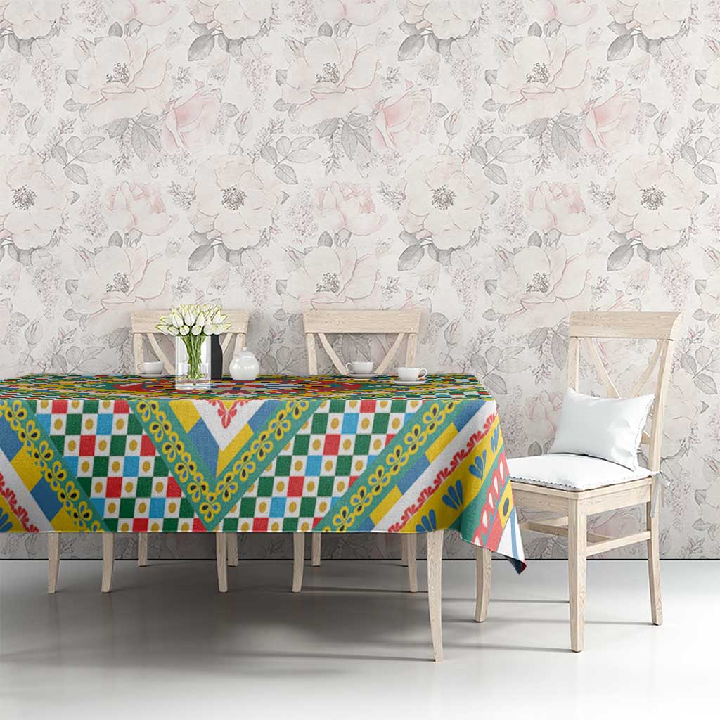 Sicily Italy Carretto Siciliano Tablecloth Green Sicilian Cart Wheel Pattern