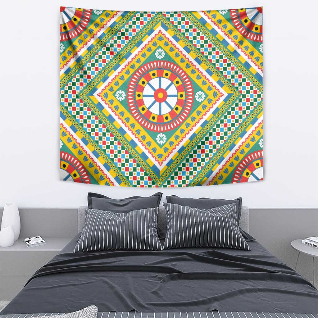 Sicily Italy Carretto Siciliano Tapestry Green Sicilian Cart Wheel Pattern