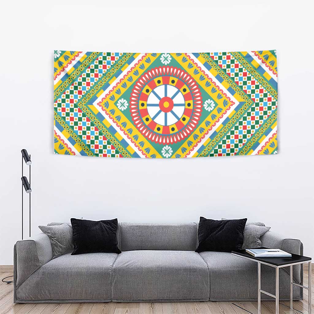 Sicily Italy Carretto Siciliano Tapestry Green Sicilian Cart Wheel Pattern