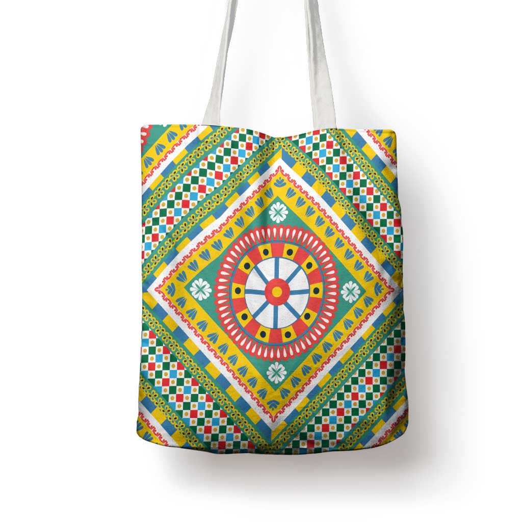 Sicily Italy Carretto Siciliano Tote Bag Green Sicilian Cart Wheel Pattern