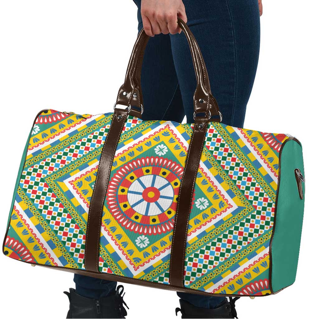 Sicily Italy Carretto Siciliano Travel Bag Green Sicilian Cart Wheel Pattern