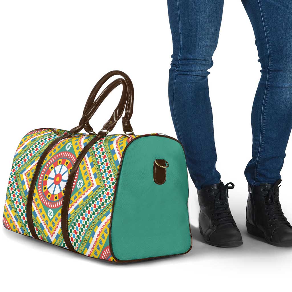 Sicily Italy Carretto Siciliano Travel Bag Green Sicilian Cart Wheel Pattern