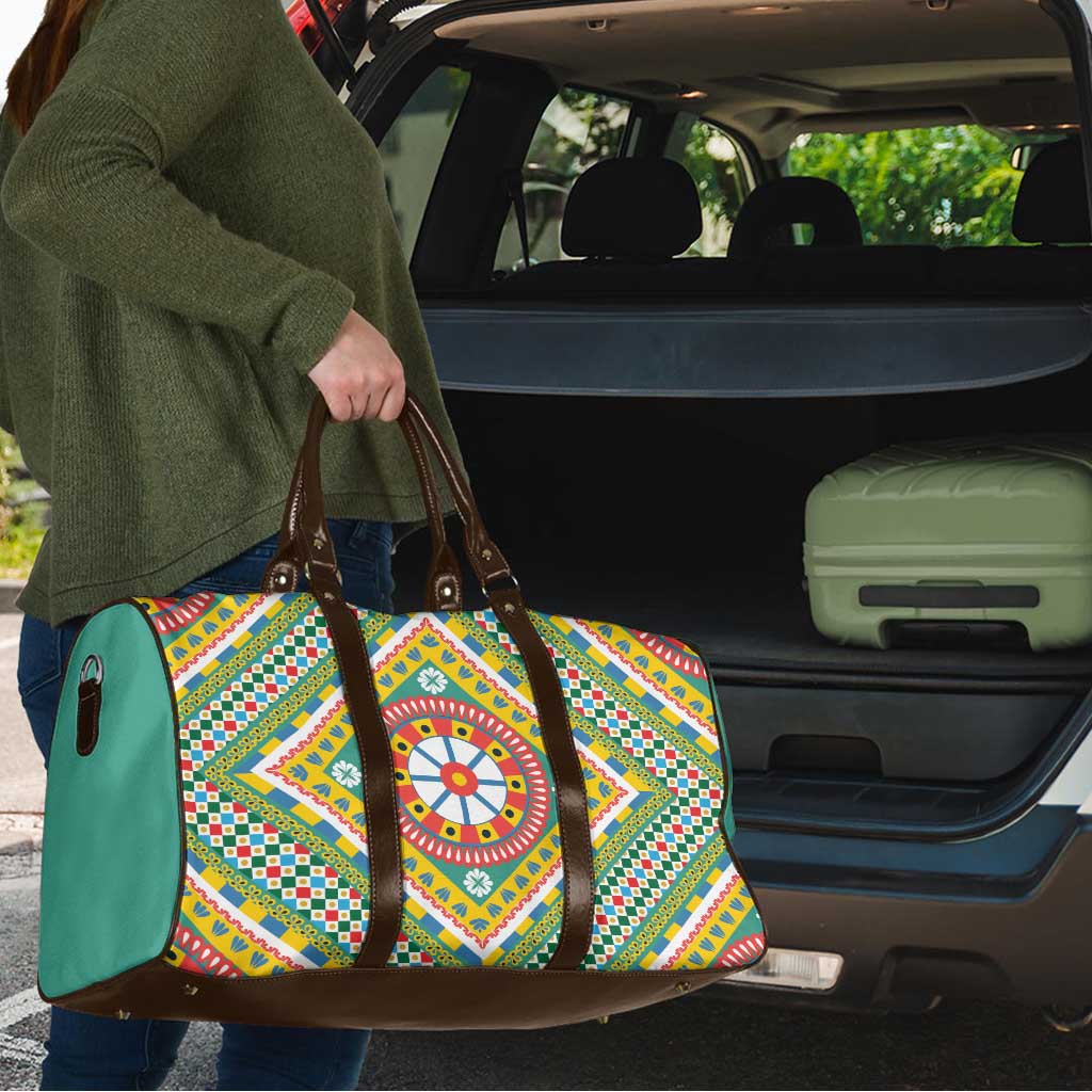 Sicily Italy Carretto Siciliano Travel Bag Green Sicilian Cart Wheel Pattern