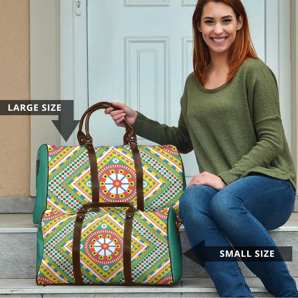Sicily Italy Carretto Siciliano Travel Bag Green Sicilian Cart Wheel Pattern