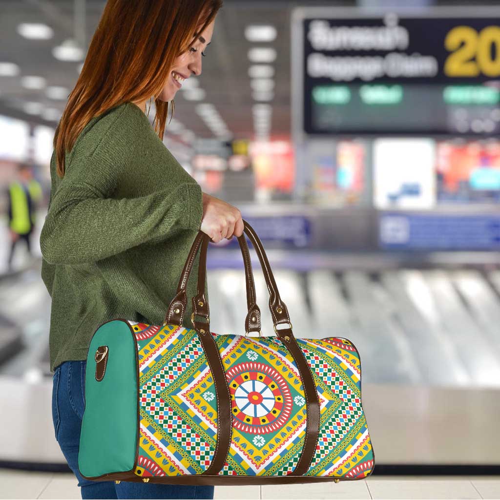 Sicily Italy Carretto Siciliano Travel Bag Green Sicilian Cart Wheel Pattern