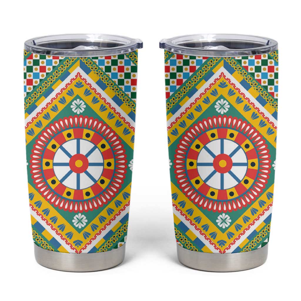 Sicily Italy Carretto Siciliano Tumbler Cup Green Sicilian Cart Wheel Pattern