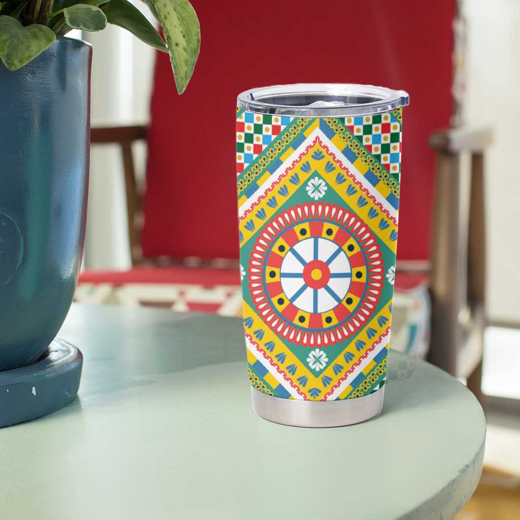 Sicily Italy Carretto Siciliano Tumbler Cup Green Sicilian Cart Wheel Pattern