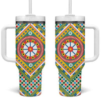 Sicily Italy Carretto Siciliano Tumbler With Handle Green Sicilian Cart Wheel Pattern