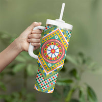 Sicily Italy Carretto Siciliano Tumbler With Handle Green Sicilian Cart Wheel Pattern