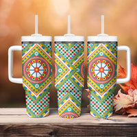 Sicily Italy Carretto Siciliano Tumbler With Handle Green Sicilian Cart Wheel Pattern