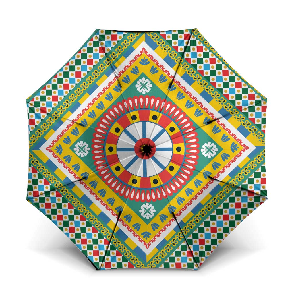 Sicily Italy Carretto Siciliano Umbrella Green Sicilian Cart Wheel Pattern